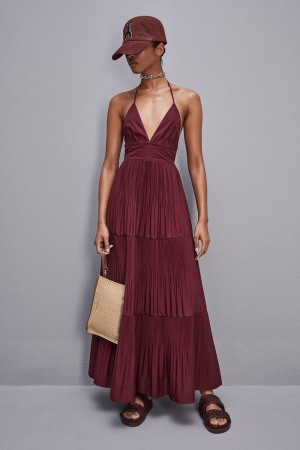 Patrizia Pepe Ankle-length Bare-back Pleated Dress Paars | ROU621830