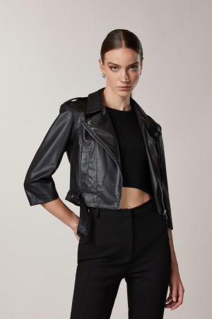 Patrizia Pepe Coated Fabric Biker Jacket Zwart | ALT907163