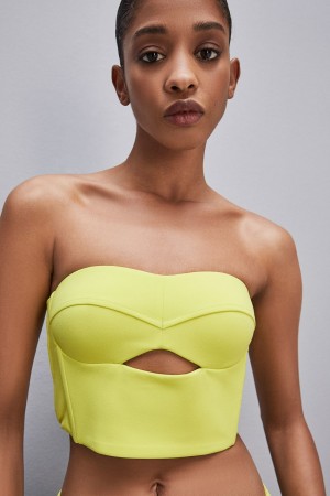 Patrizia Pepe Cut-out Bustier Top In Sablé Crepe Fabric Geel | UWM571496