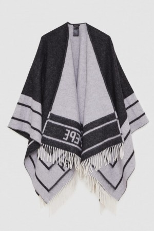 Patrizia Pepe Double-faced Fringed Poncho Zwart | RYO647382