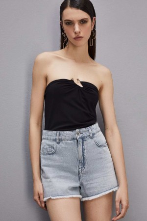 Patrizia Pepe Essential Bandeau Top With Décolleté Neckline Zwart | EKV982573