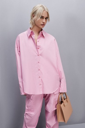 Patrizia Pepe Essential Cotton Over Shirt Roze | XNC685713