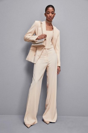 Patrizia Pepe Essential Crepe Palazzo-fit Pants Beige | LRT206513