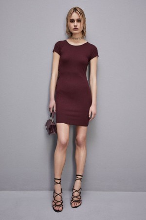 Patrizia Pepe Essential Slim Rib-knit Dress Paars | CXL078293