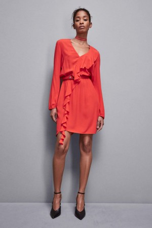 Patrizia Pepe Essential Viscose Mini Dress With Ruffles Rood | XVR589702