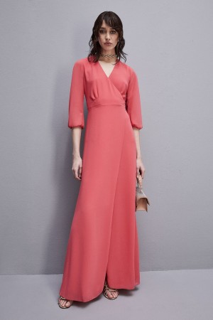 Patrizia Pepe Extra Long Wrap Dress In Georgette Roze | CHL407863