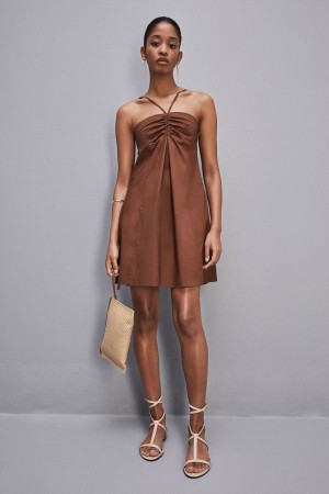 Patrizia Pepe Flared Mini Dress With Bare Shoulders Bruin | MNT751069