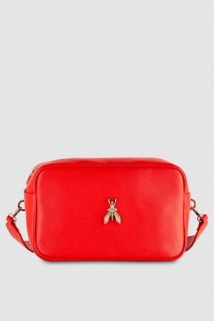 Patrizia Pepe Fly Camera Leather Bag With Chain Rood | RAX894716