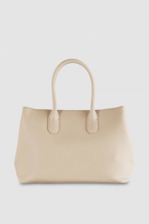 Patrizia Pepe Fly Leather Shopping Bag With Shoulder Strap Beige | YTP128563