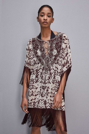 Patrizia Pepe Hand-embroidered Kaftan With Georgette Fringing Gekleurd | SUZ729450