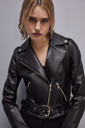 Patrizia Pepe Leather Biker Jacket Zwart | ORS074392