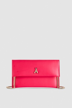 Patrizia Pepe Leather Clutch Bag With Chain Shoulder Strap Roze | FDV736098