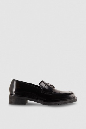 Patrizia Pepe Leather Square Toe Moccasins Zwart | DEY318596