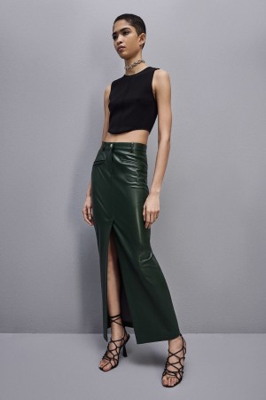 Patrizia Pepe Long Skirt In Coated Fabric Groen | XBH301859