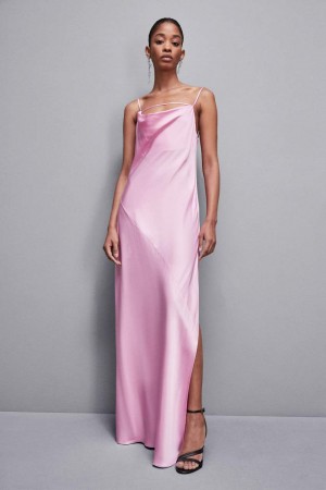 Patrizia Pepe Long Viscose Satin Mermaid Dress Roze | PMI470851