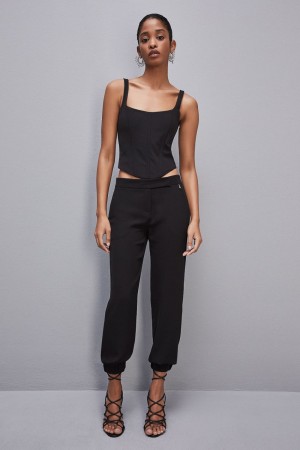 Patrizia Pepe Low-waisted Jogger Pants Zwart | MVU632459