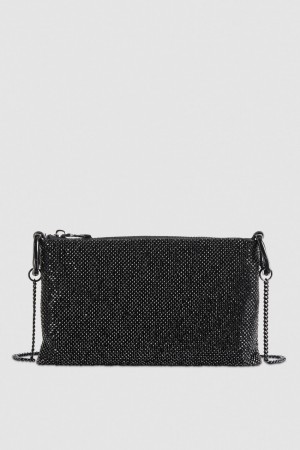 Patrizia Pepe Maxichain Rhinestone Clutch Bag Zwart | JZB819073