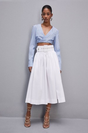 Patrizia Pepe Midi Flared Skirt With Belt Wit | YHG685190