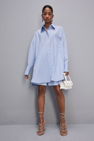 Patrizia Pepe Mini Over Shirt Dress Lichtblauw | RIS721856