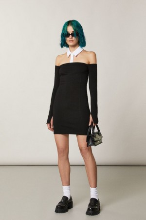 Patrizia Pepe Mini Sheath Dress With Collar Zwart | NXR035729