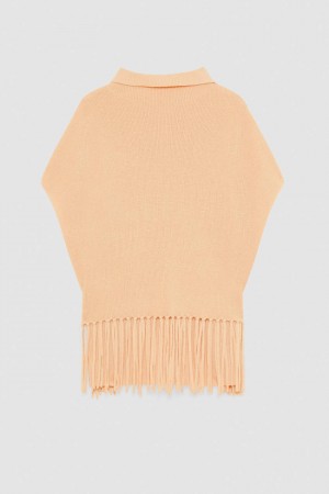 Patrizia Pepe Organic Wool Fringed Poncho Beige | UYT501346