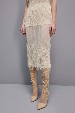 Patrizia Pepe Skirt With Feather And Pearl Embroidery Wit | LJP067941