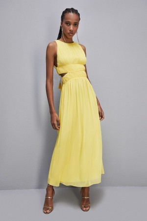 Patrizia Pepe Sleeveless Long Dress With Pleated Effect Geel | HUB629054