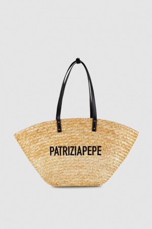 Patrizia Pepe Straw Shopper Beige | VLO895240