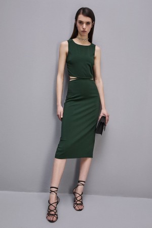 Patrizia Pepe Stretch Crew Neck Sleeveless Midi Dress Groen | HBA956483