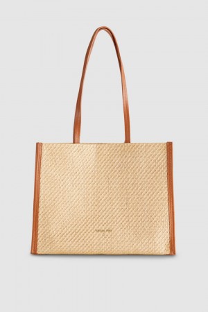 Patrizia Pepe Woven Fabric Shopping Bag Bruin | ULH827693