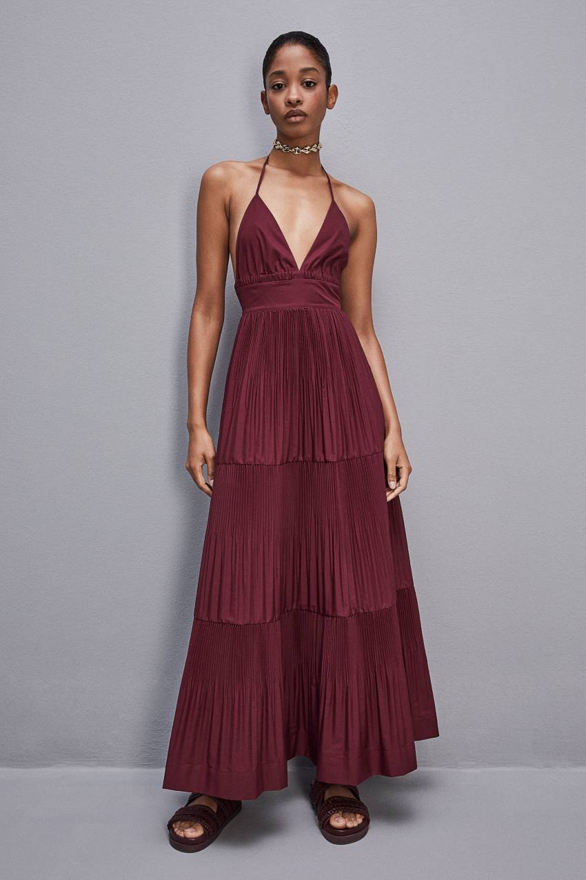 Patrizia Pepe Ankle-length Bare-back Pleated Dress Paars | ROU621830