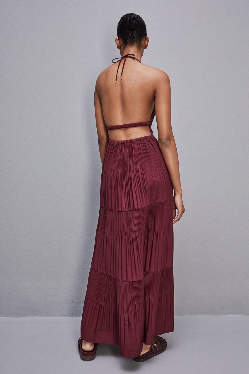 Patrizia Pepe Ankle-length Bare-back Pleated Dress Paars | ROU621830