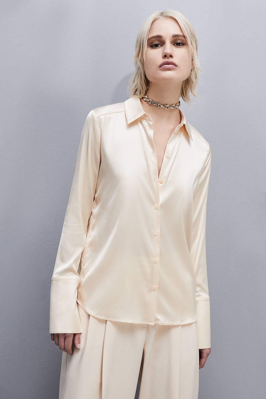 Patrizia Pepe Boyfriend-fit Satin Shirt Beige | IQS492768