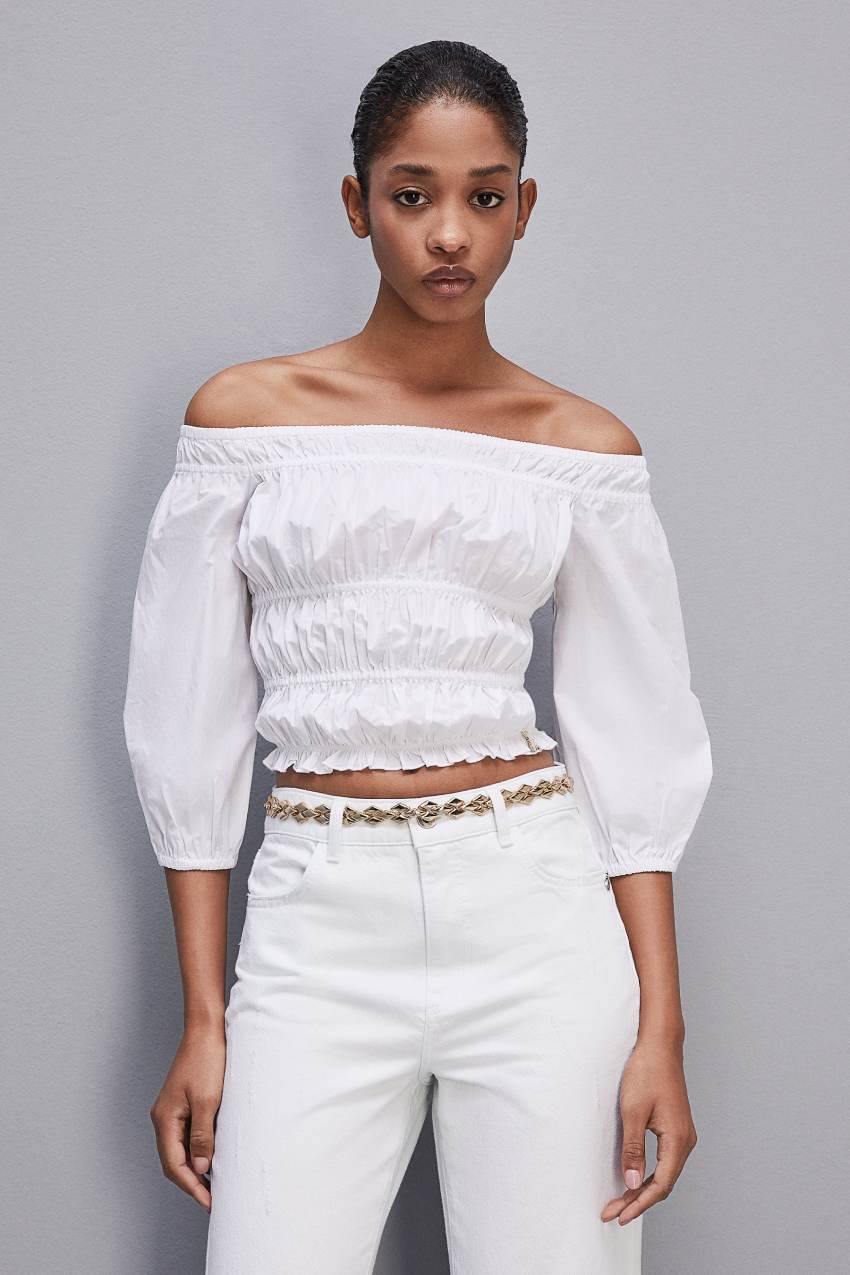 Patrizia Pepe Cotton Off-shoulder Top Wit | XWL381265