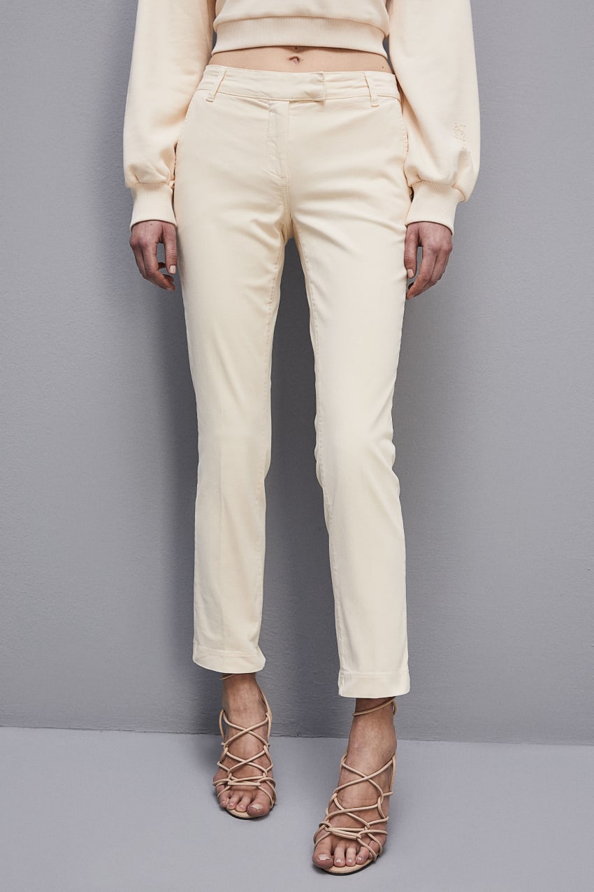 Patrizia Pepe Cotton Satin Chino Pants Beige | CGS678209