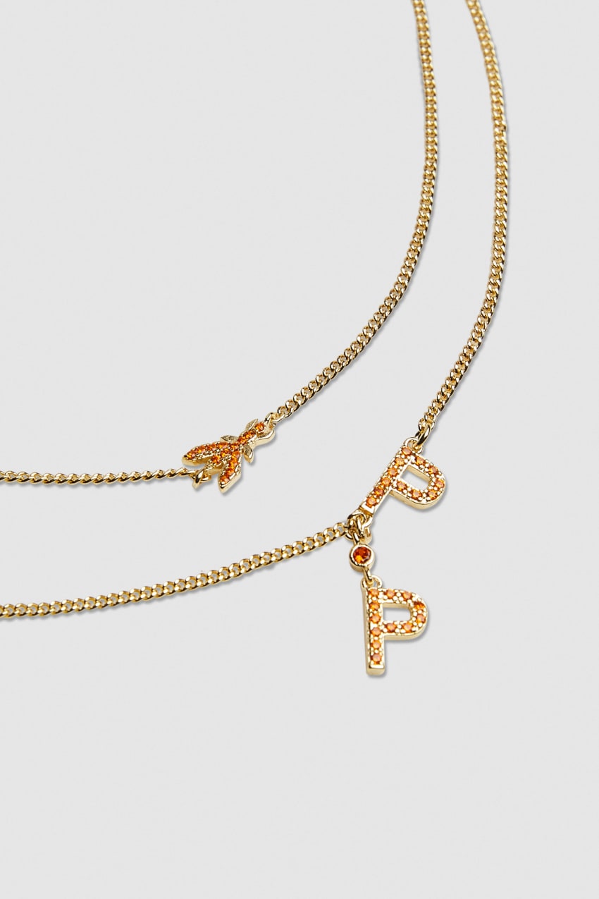 Patrizia Pepe Double Chain Brass Necklace Oranje | QLC761249