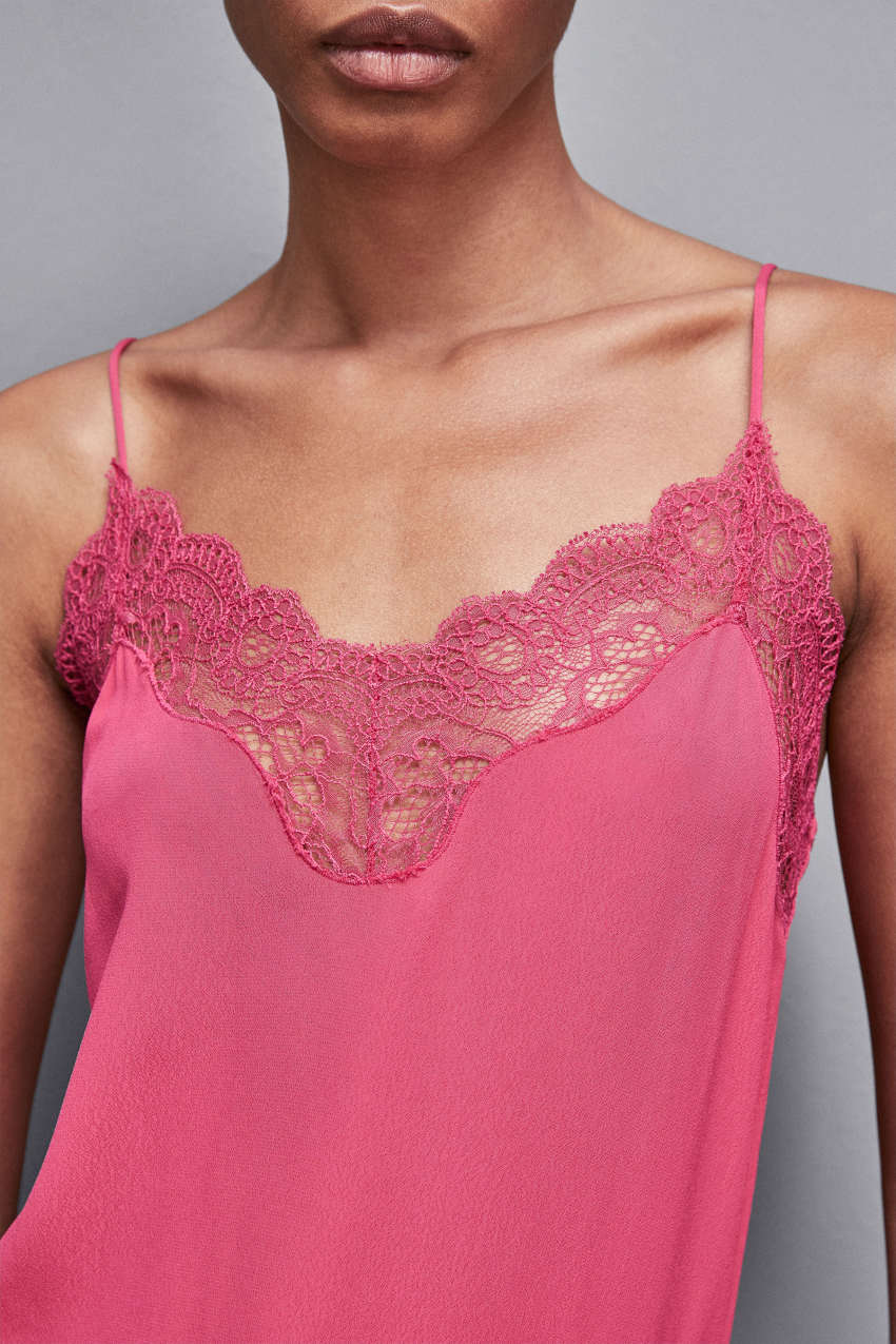 Patrizia Pepe Essential Crepe Lace Top Roze | JRH572304