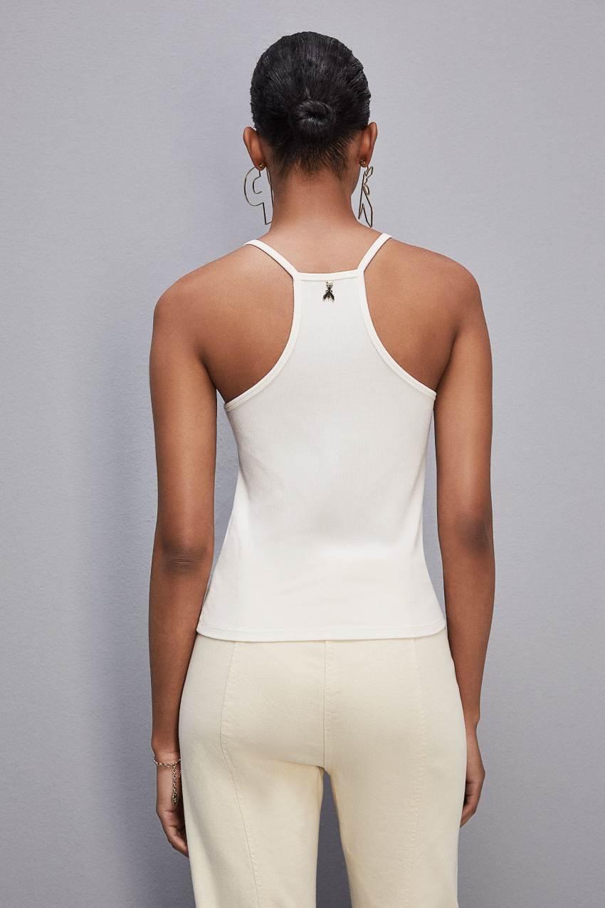 Patrizia Pepe Essential Ribbed Viscose Tank Top Wit | IRW286135