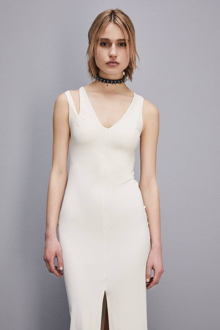 Patrizia Pepe Essential Technical Jersey V-neck Dress Wit | TQZ219584