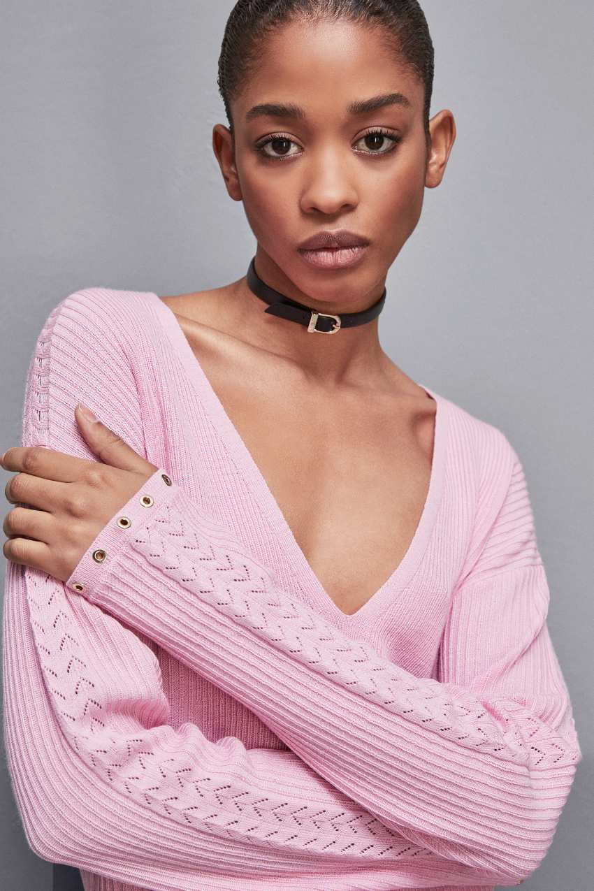 Patrizia Pepe Essential Wool Ribbed Sweater Roze | RVM826953