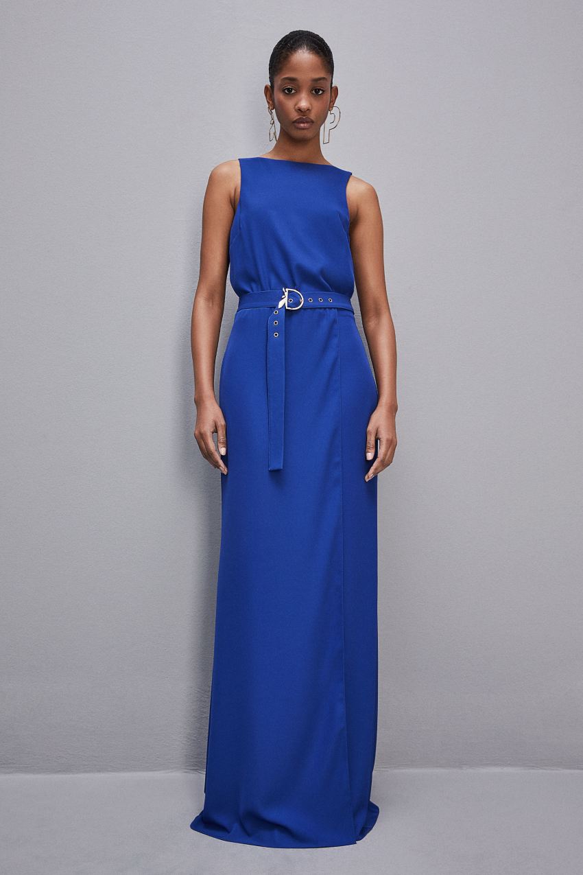 Patrizia Pepe Extra Long Soft Sleeveless Dress In Twill Lichtblauw | FSX985403