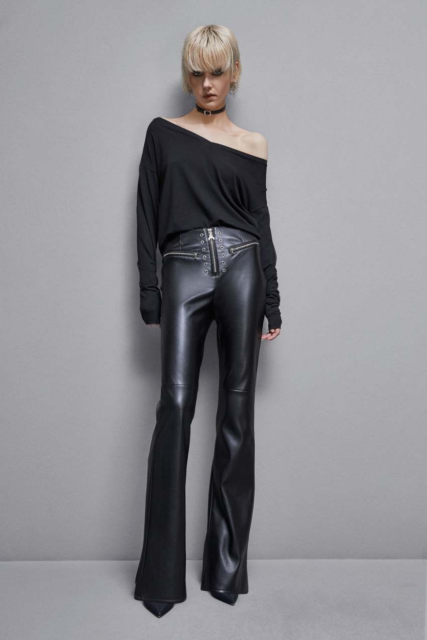 Patrizia Pepe Faux Leather High-waisted Flared Pants Zwart | NWA814609