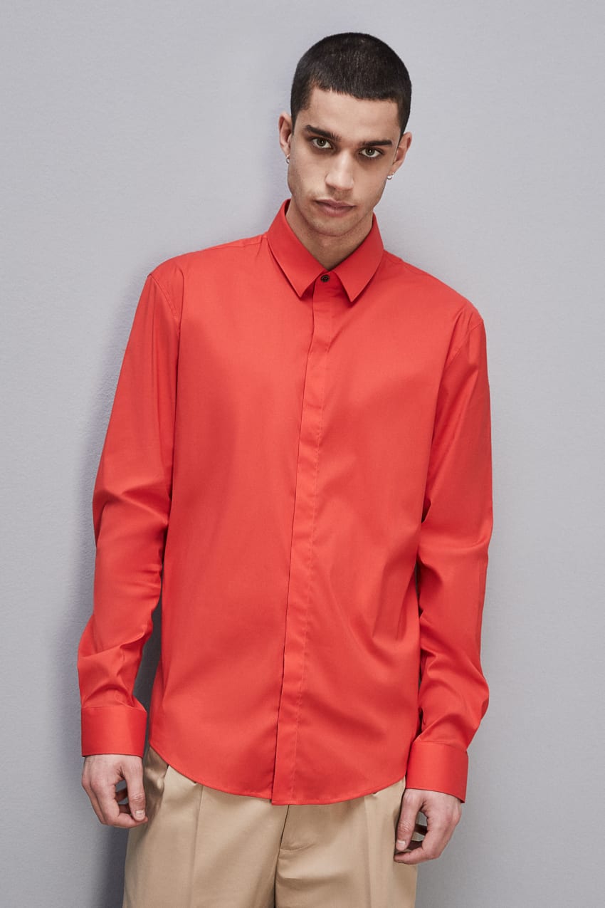 Patrizia Pepe Fitted Shirt Without Pleats In Viscose Twill Rood | HGS815403