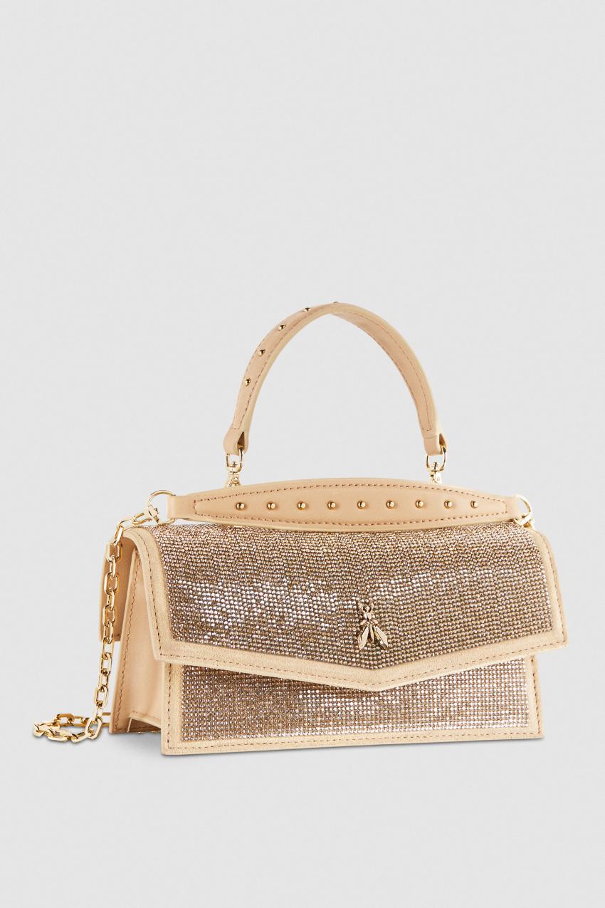 Patrizia Pepe Fly Bamby Shoulder Bag With Rhinestones Beige | IVP870643