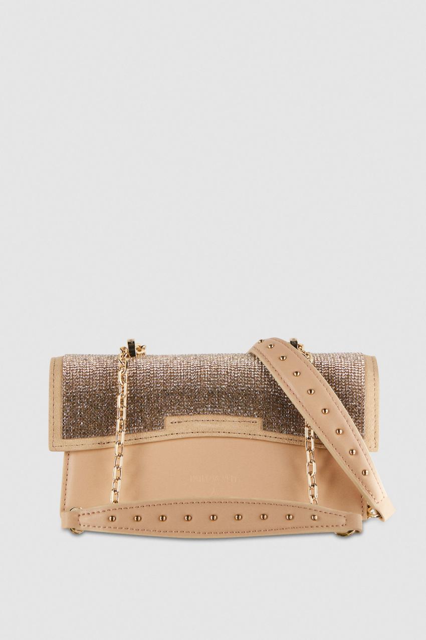 Patrizia Pepe Fly Bamby Shoulder Bag With Rhinestones Beige | IVP870643