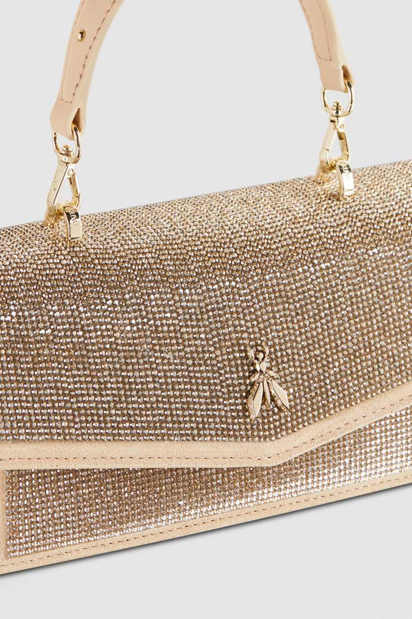 Patrizia Pepe Fly Bamby Shoulder Bag With Rhinestones Beige | IVP870643