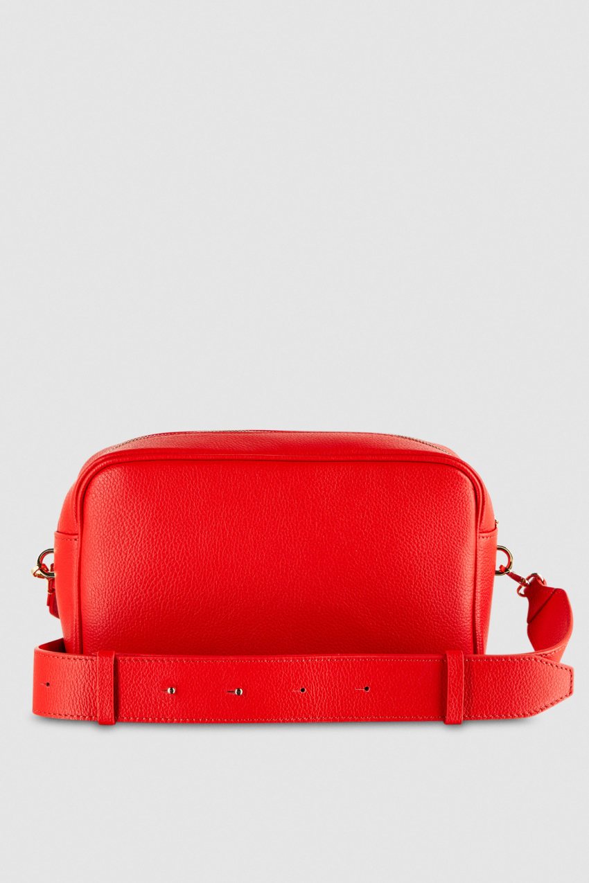 Patrizia Pepe Fly Camera Leather Bag With Chain Rood | RAX894716