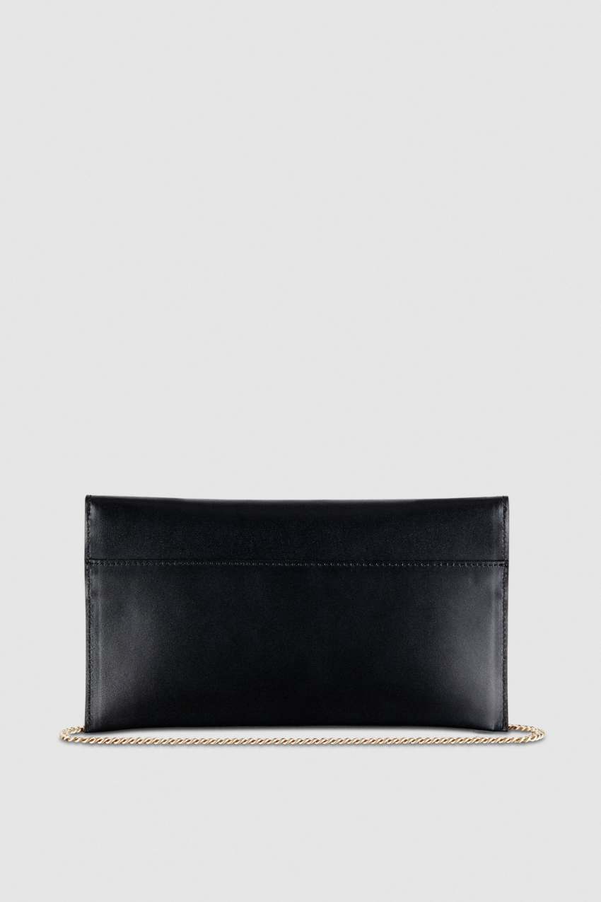 Patrizia Pepe Fly Leather Clutch Bag With Chain Zwart | CPH705234