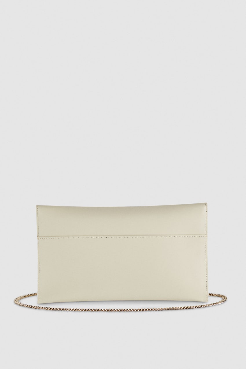 Patrizia Pepe Fly Leather Clutch Bag With Chain Beige | ZHP816427