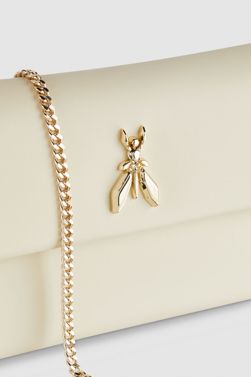 Patrizia Pepe Fly Leather Clutch Bag With Chain Beige | ZHP816427